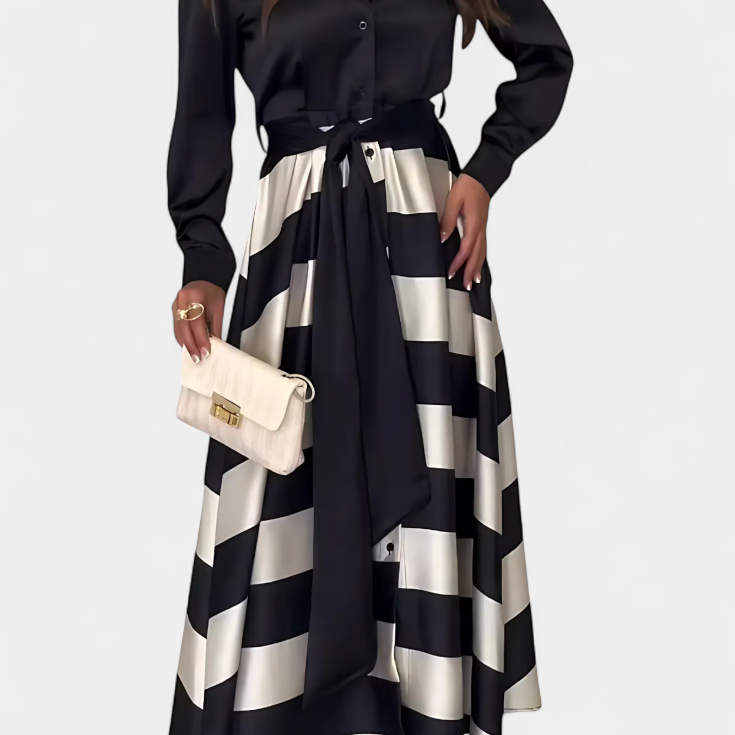 Vestido Camisa Largo Rayado con Cinturón