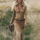 Vestido Midi con Cremallera y Flecos Sierra Western