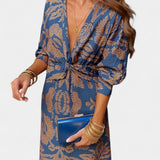 Ema Maxi Vestido con Escote en V y Nudo Frontal