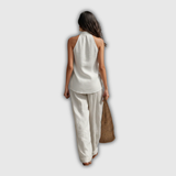 Valentina | Conjunto de lino con top halter y pantalón fluido