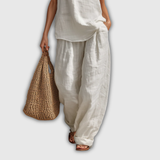 Valentina | Conjunto de lino con top halter y pantalón fluido