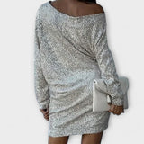 Jéssica – Vestido Brillante con Caída en el Hombro