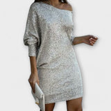 Jéssica – Vestido Brillante con Caída en el Hombro