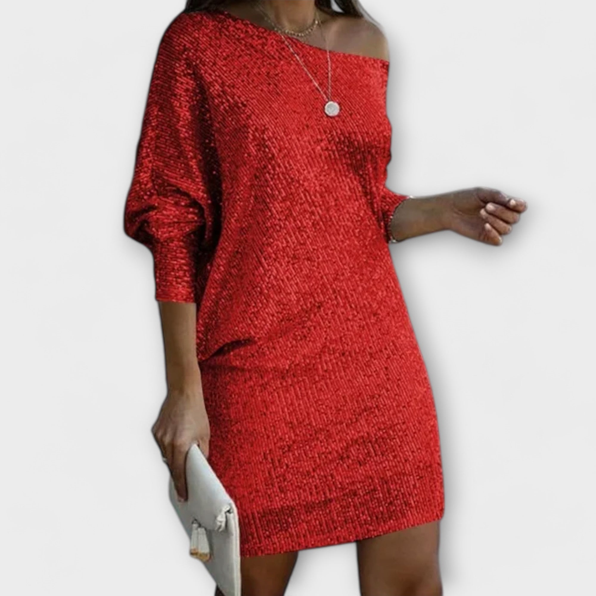Jéssica – Vestido Brillante con Caída en el Hombro