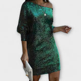 Jéssica – Vestido Brillante con Caída en el Hombro