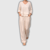 Paulina | Conjunto de lino negro con top asimétrico y pantalón palazzo