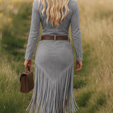 Vestido Midi con Cremallera y Flecos Sierra Western