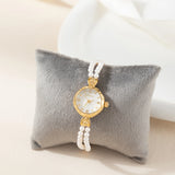 Lara® - Reloj dorado con pulsera de perlas doble