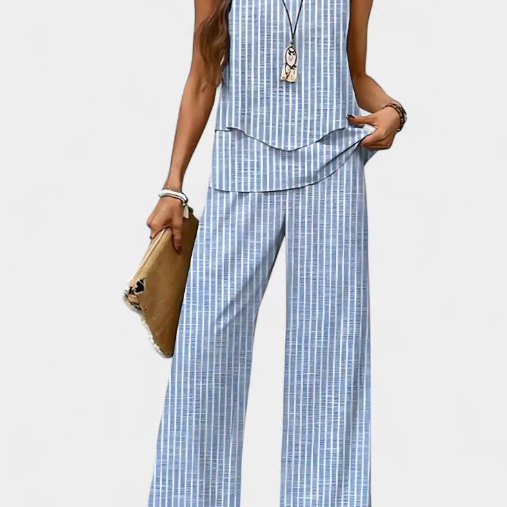Martina Conjunto Boho Elegante Sin Mangas con Pantalón Recto Estampado