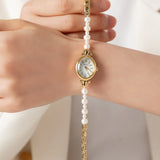 Ana® - Reloj dorado con pulsera de perlas