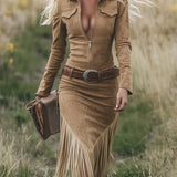 Vestido Midi con Cremallera y Flecos Sierra Western