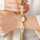 Lara® - Reloj dorado con pulsera de perlas doble