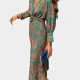 Ema Maxi Vestido con Escote en V y Nudo Frontal