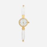 Lara® - Reloj dorado con pulsera de perlas doble