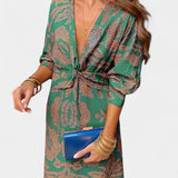 Ema Maxi Vestido con Escote en V y Nudo Frontal