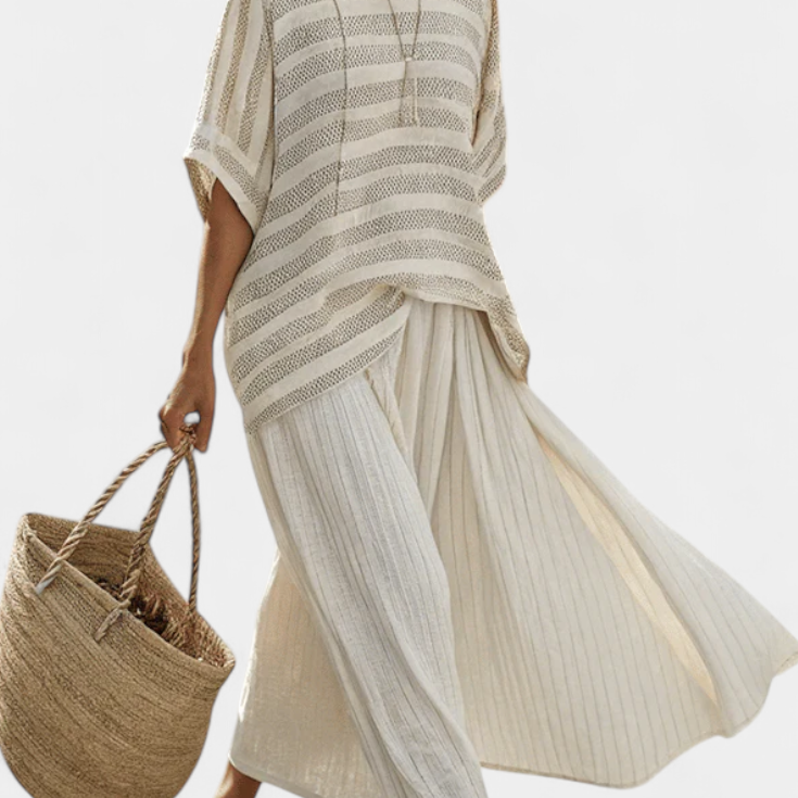 Graziella — Top a rayas de bambú natural y pantalones de lino fluidos