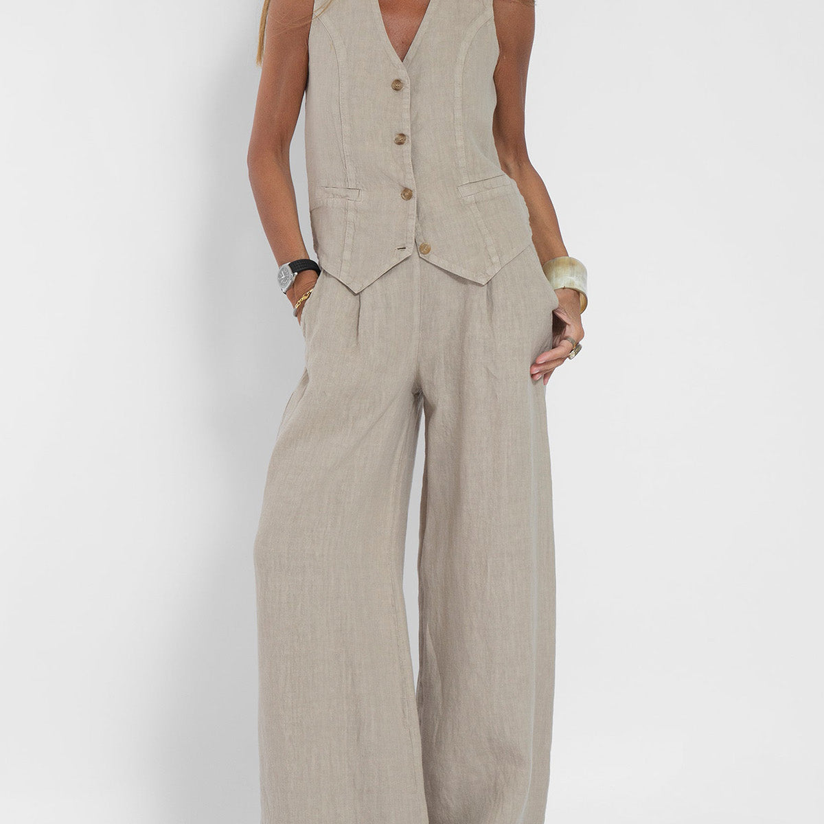 Aira – Conjunto elegante de dos piezas con chaleco y pantalón de pierna ancha