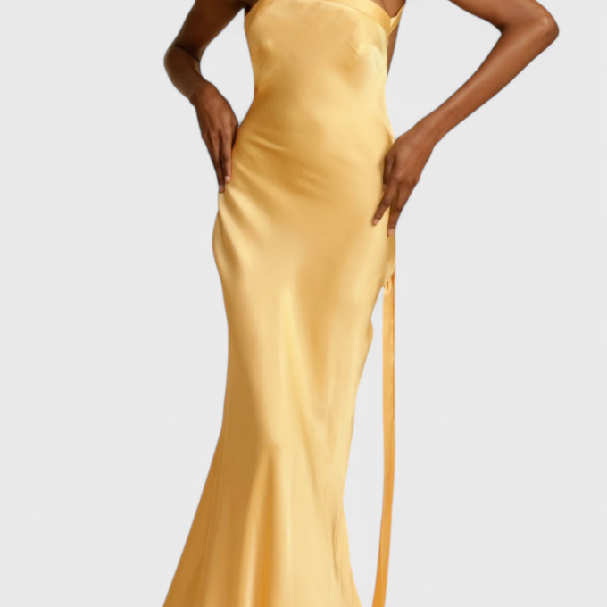 Vestido Sofia Maxi con Tirantes Diagonales y Espalda Descubierta