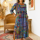 Manuela | Vestido Denim con Patchwork Étnico