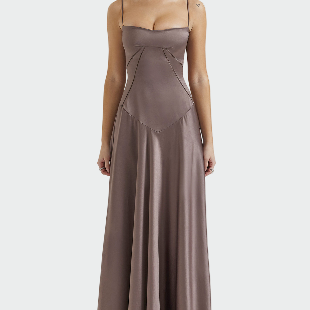 Vestido Maxi de Satén con Tirantes Delgados