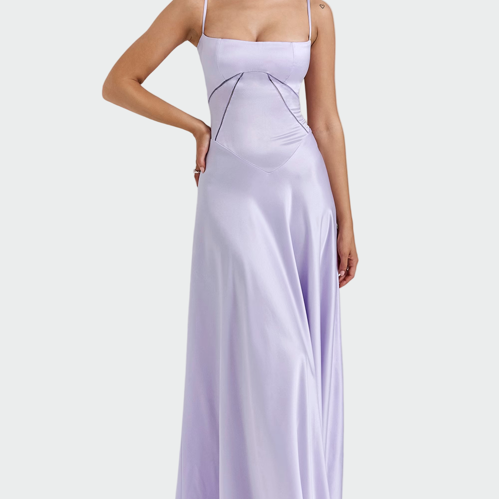 Vestido Maxi de Satén con Tirantes Delgados