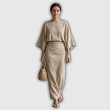 Conjunto de lino elegante con falda larga