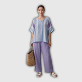 Carlotta | Top elegante en lavanda y azul cielo con pantalón de lino