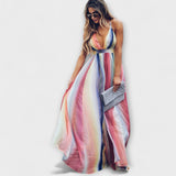 Mila – Elegante vestido maxi a rayas multicolor con escote en V