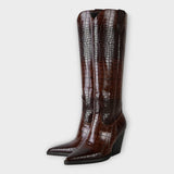 Mirjana - Botas con Patrón de Cocodrilo y Tacón Elegante