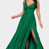 Vestido Tatjana Largo con Drapería Frontal y Escote Cruzado