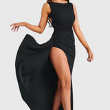 Vestido de Satén con Espalda Descubierta y Gran Corte