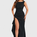 Vestido de Satén con Espalda Descubierta y Gran Corte
