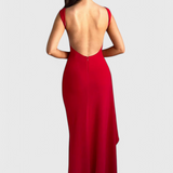 Vestido de Satén con Espalda Descubierta y Gran Corte