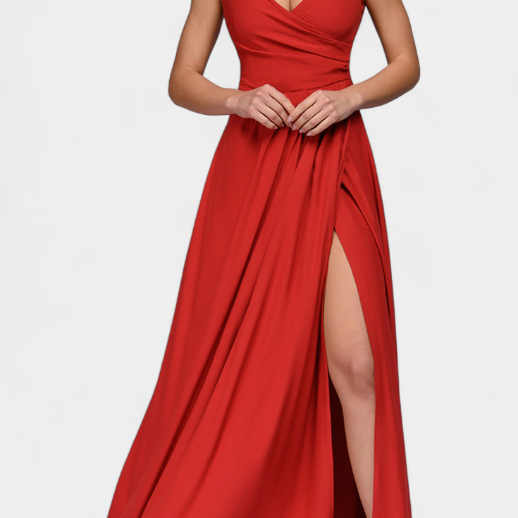 Vestido Tatjana Largo con Drapería Frontal y Escote Cruzado
