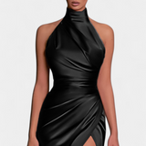 Katarina Halter Vestido con Dramática Abertura Lateral