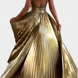 Vestido Branimira Maxi Metalizado con Cruzado y Abertura
