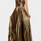 Vestido Branimira Maxi Metalizado con Cruzado y Abertura
