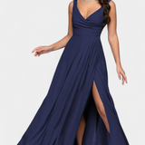 Vestido Tatjana Largo con Drapería Frontal y Escote Cruzado