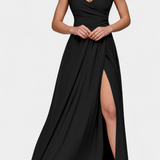 Vestido Tatjana Largo con Drapería Frontal y Escote Cruzado