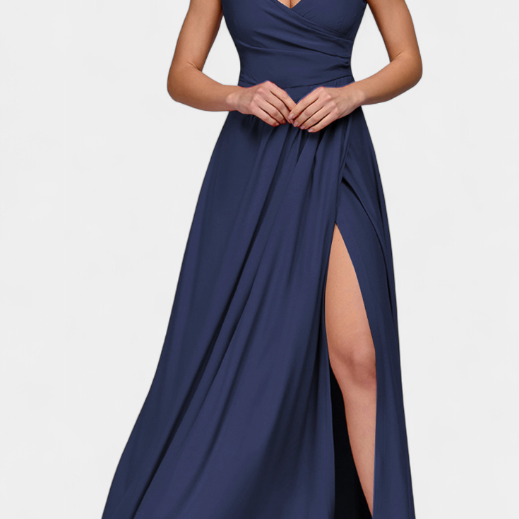 Vestido Tatjana Largo con Drapería Frontal y Escote Cruzado