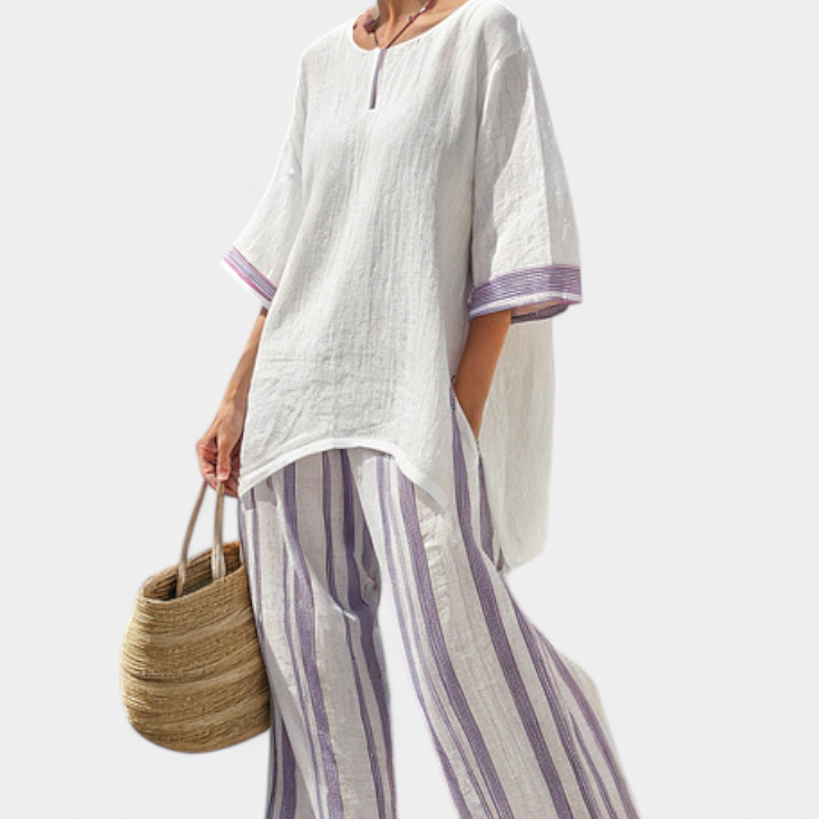 Allegra — Camiseta cómoda y pantalones de bambú a rayas