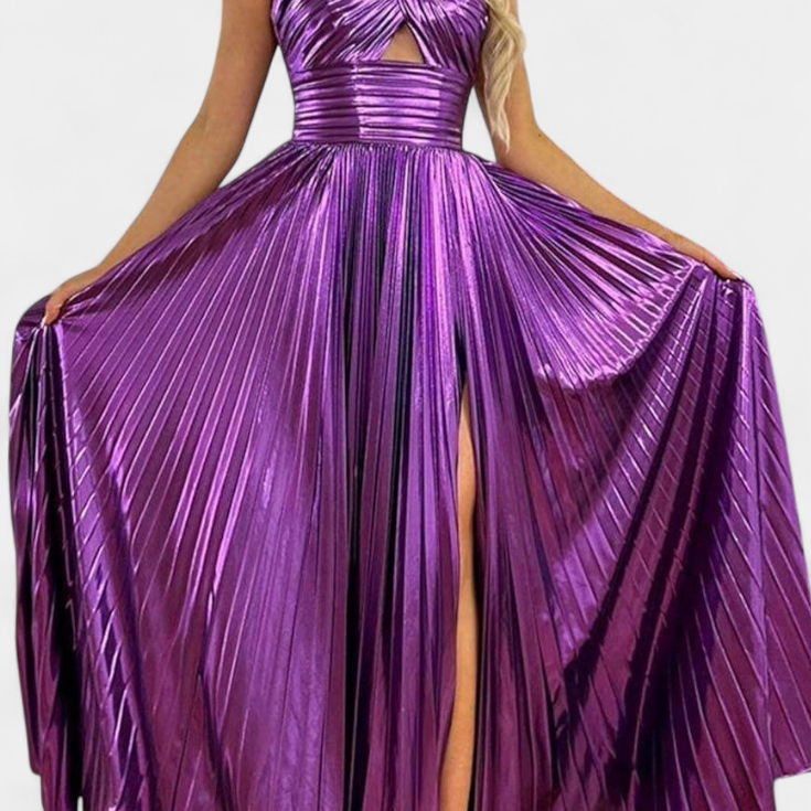 Vestido Branimira Maxi Metalizado con Cruzado y Abertura