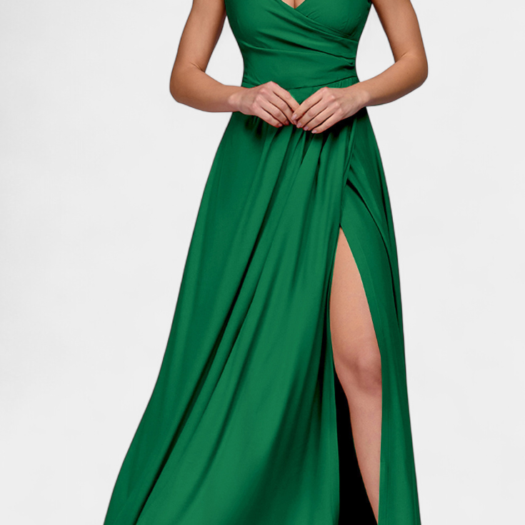 Vestido Tatjana Largo con Drapería Frontal y Escote Cruzado