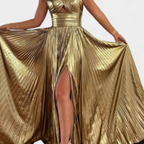 Vestido Branimira Maxi Metalizado con Cruzado y Abertura