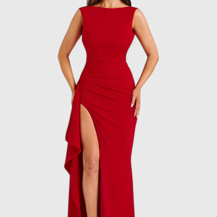 Vestido de Satén con Espalda Descubierta y Gran Corte