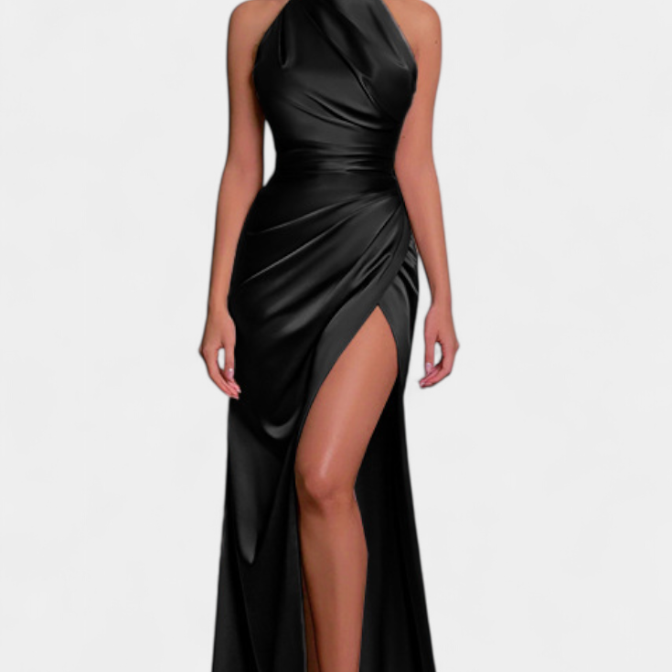 Katarina Halter Vestido con Dramática Abertura Lateral