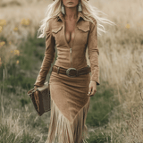 Vestido Midi con Cremallera y Flecos Sierra Western