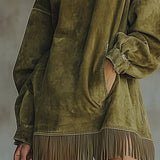 Savana Fringe™ | Vestido Mini de Cuello Alto de Ante Vintage
