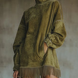 Savana Fringe™ | Vestido Mini de Cuello Alto de Ante Vintage