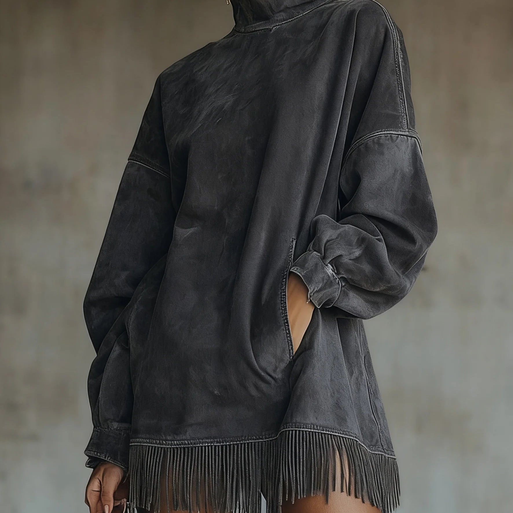 Savana Fringe™ | Vestido Mini de Cuello Alto de Ante Vintage